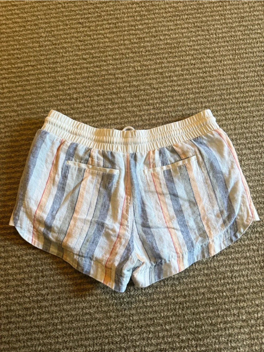 Striped Athleta Linen Short in Blue, White & Peach